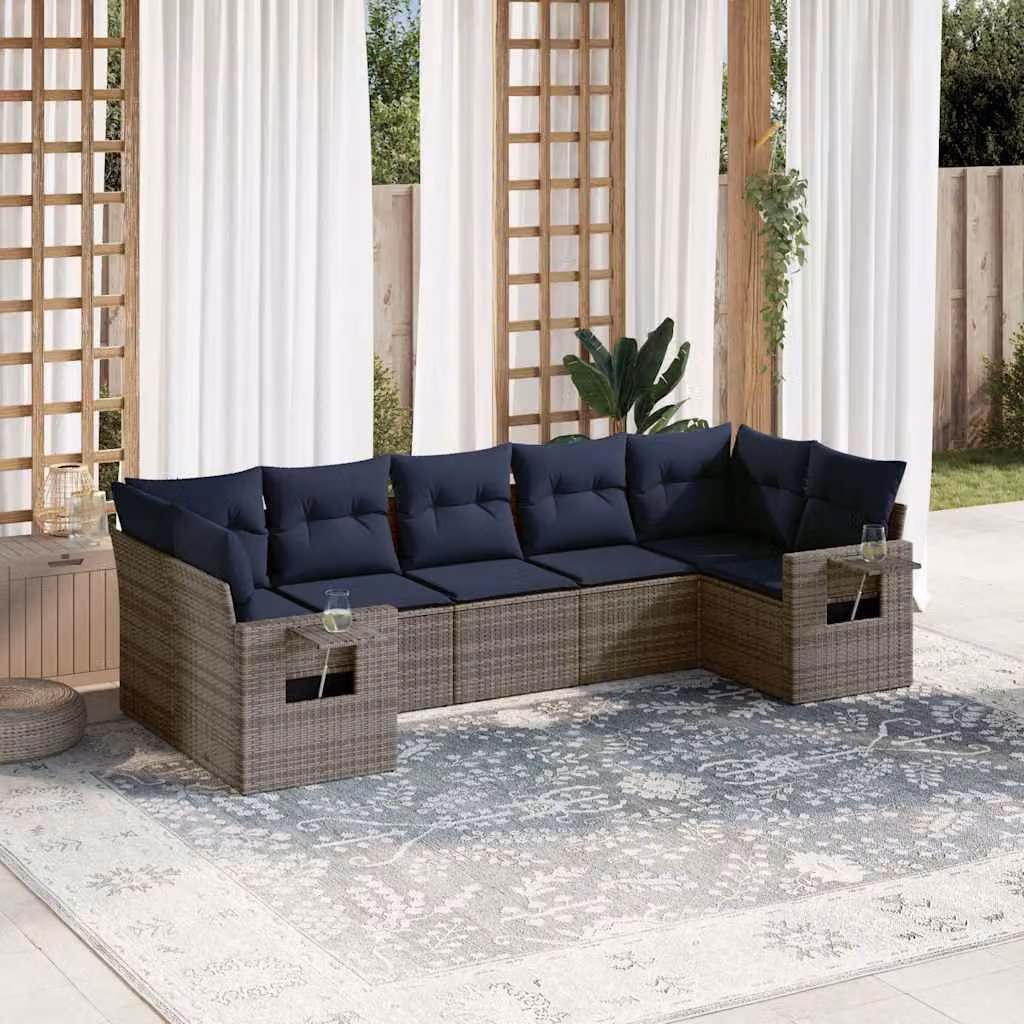 Set di divani da giardino vidaXL in polyrattan grigio con cuscini, struttura in metallo e design moderno a L
