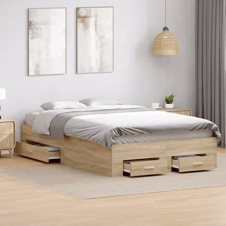Struttura letto moderna vidaXL in legno ingegnerizzato marrone con cassetti L/P/H: 120 x 200 x 32 cm