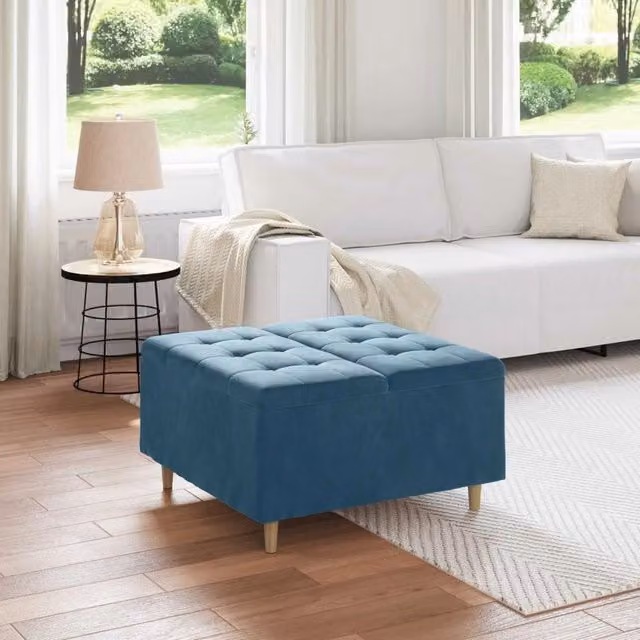 Pouf con contenitore in velluto blu vidaXL L/P/H: 80 x 80 x 45 cm – 1