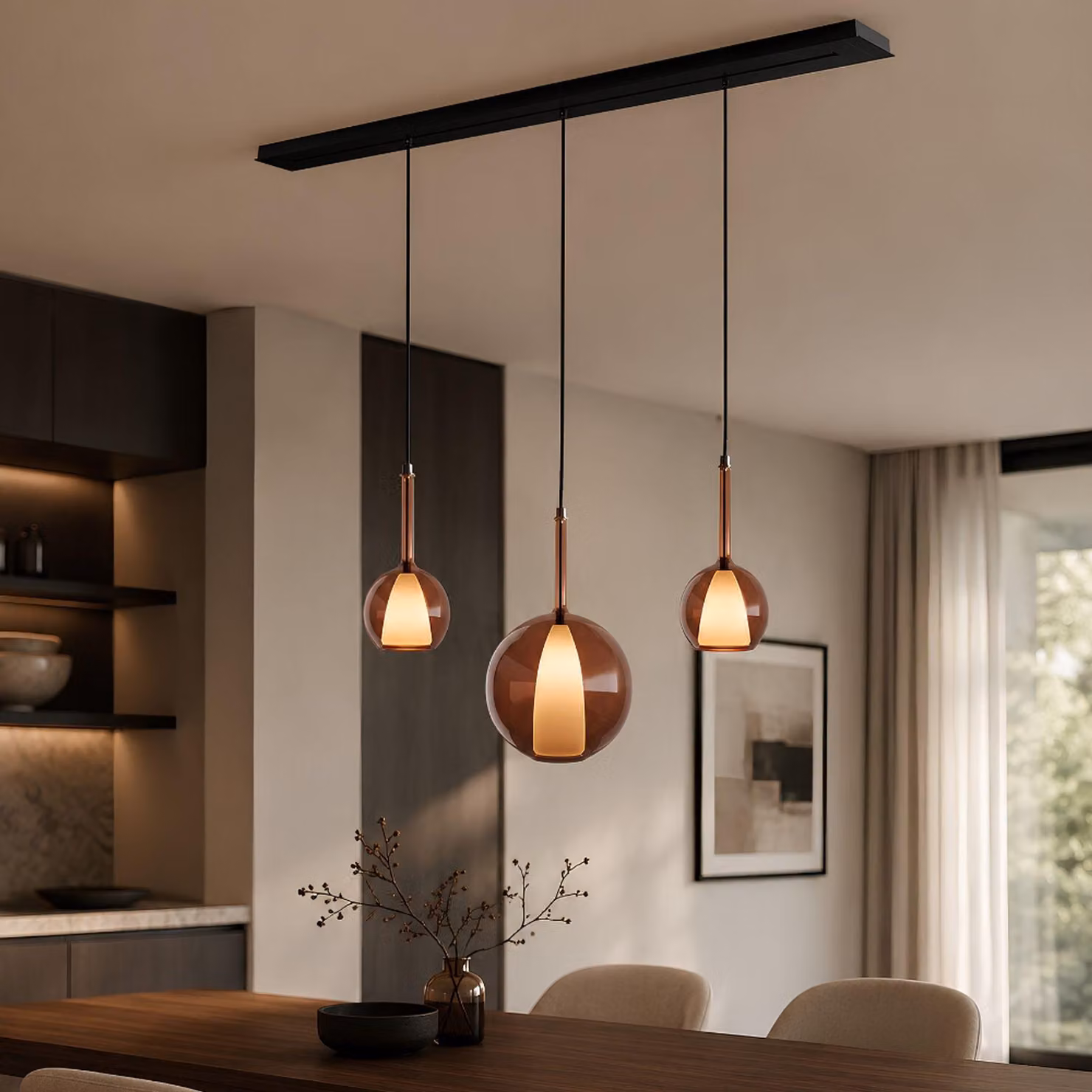 s.luce BellunaEsstisch lampada a sospensione 3 luci 160cm baldacchino chiaro Ø 24cm 3 luci tonde