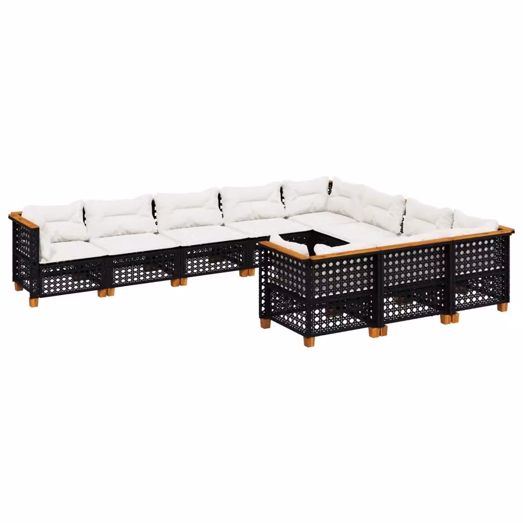 vidaXL Set Divani da Giardino a Forma di U con Cuscini, Struttura in Metallo e Legno di Acacia, Colore Nero e Bianco – 2