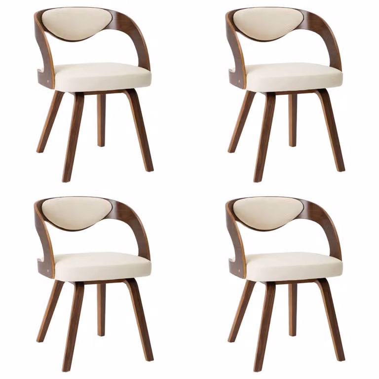 Sedie da Pranzo 4 pz in Legno Curvato e Pelle finta Crema