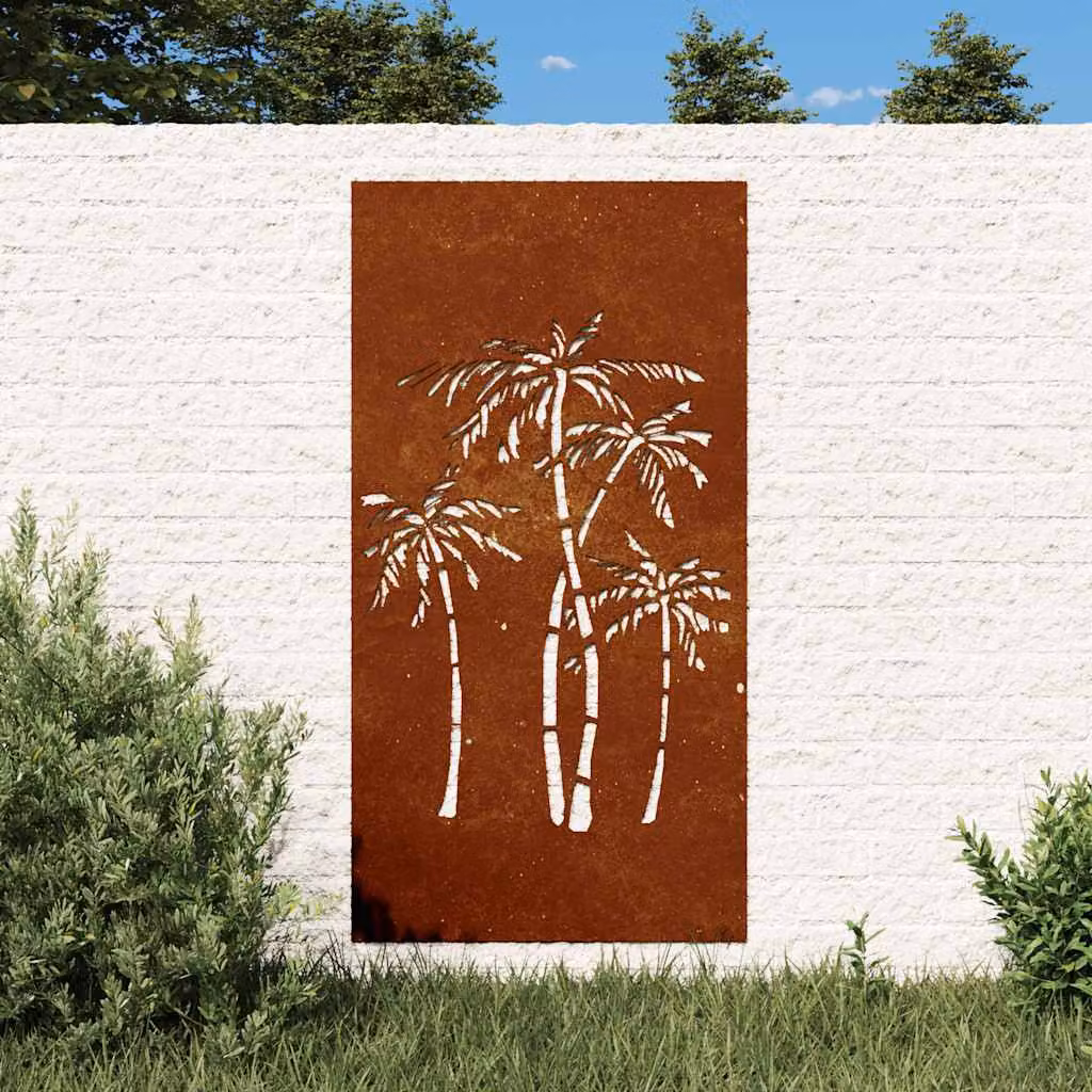 Decorazione Muro da Giardino con Motivo Palma di vidaXL in Acciaio Corten, Colore Marrone, L 105 cm x H 55 cm