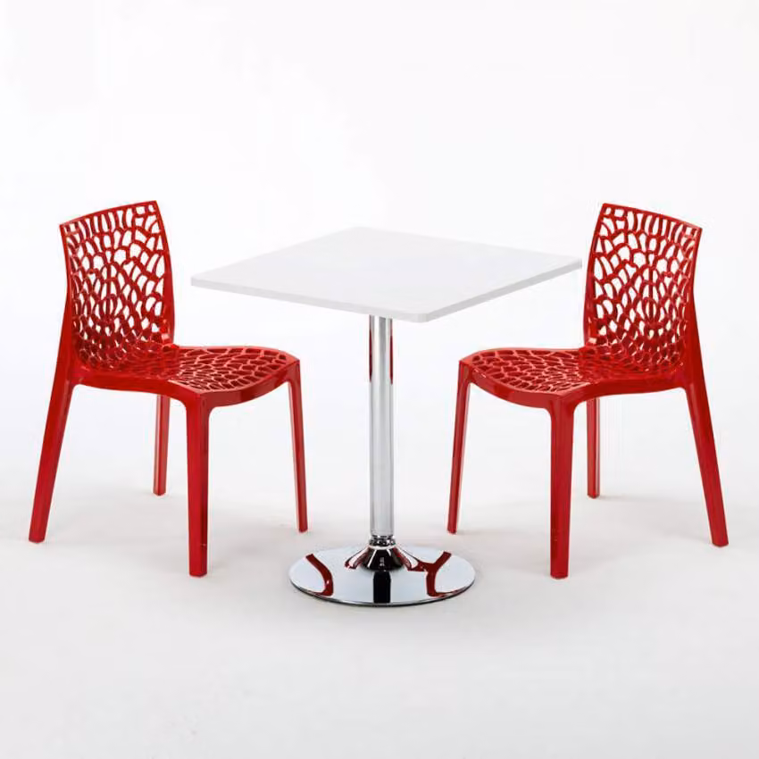 Tavolo quadrato bianco e 2 sedie Set di aste per interni in polipropilene colorato Grand Soleil Gruvyer Cocktail - Rosso