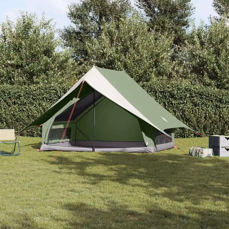 Tenda Familiare vidaXL in Poliestere e Fibra di Vetro, Verde e Bianca, L 256 x P 256 x H 185 cm