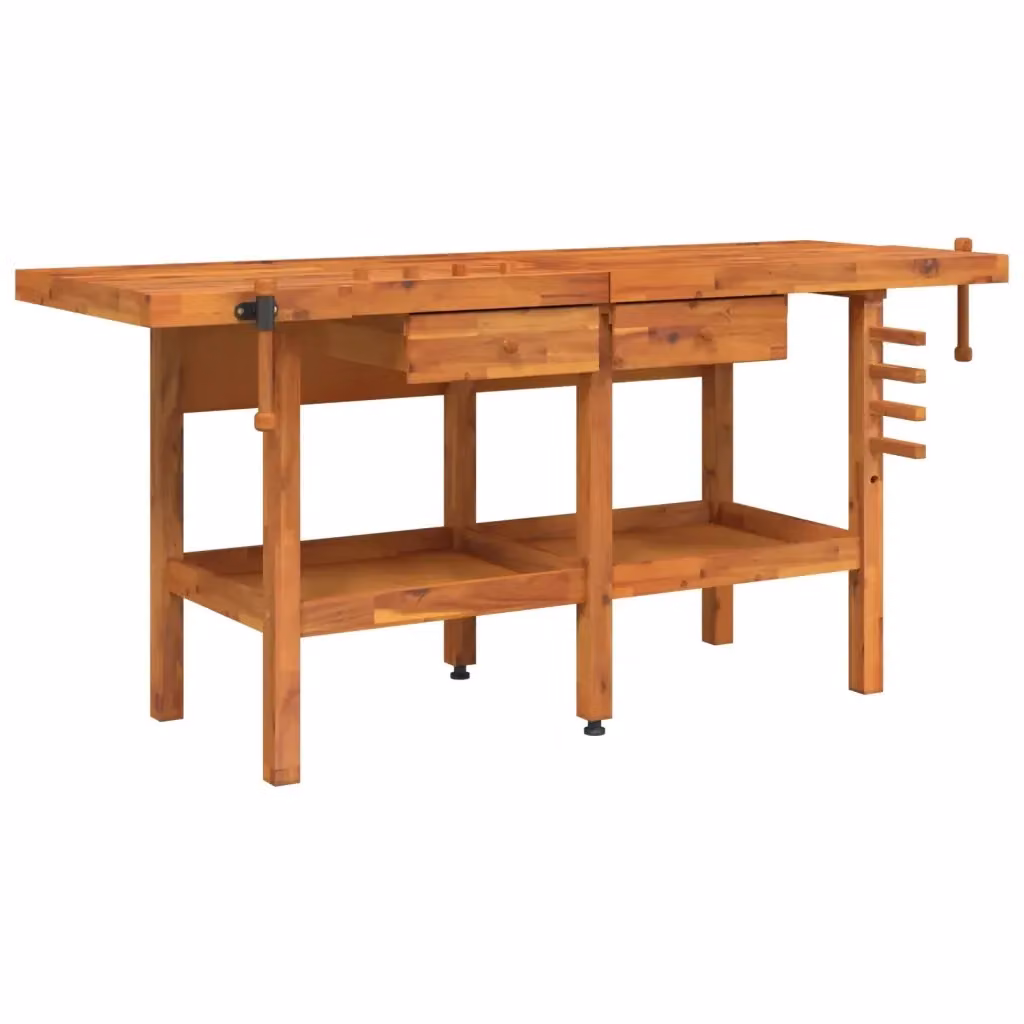 Banco da lavoro con cassetti e morsa vidaXL in legno di acacia marrone L/P/H: 192 x 62 x 83 cm – 2