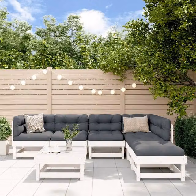 Set Salotto da Giardino 7 pz Bianco in Legno Massello di Pino 3186404