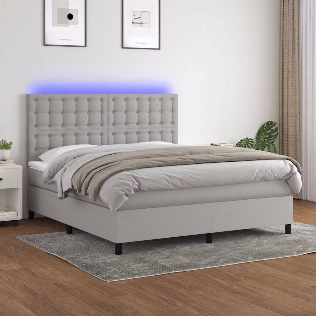 Letto Ibrido con Materasso e Illuminazione LED vidaXL in Tessuto Grigio e Bianco L/P/H: 160 x 200 x 203 cm – 1