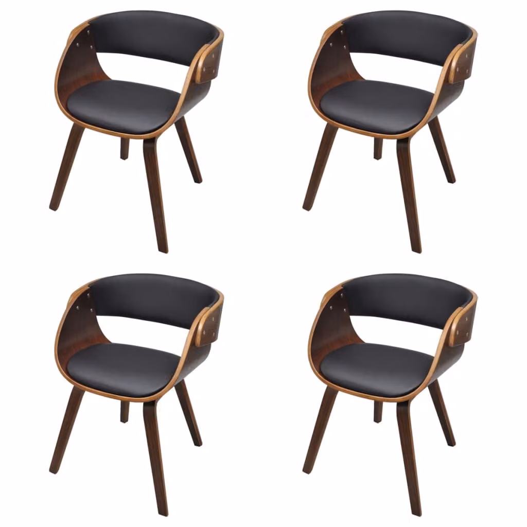 Sedie da Pranzo 4 pz Marroni in Legno Curvo e Pelle finta