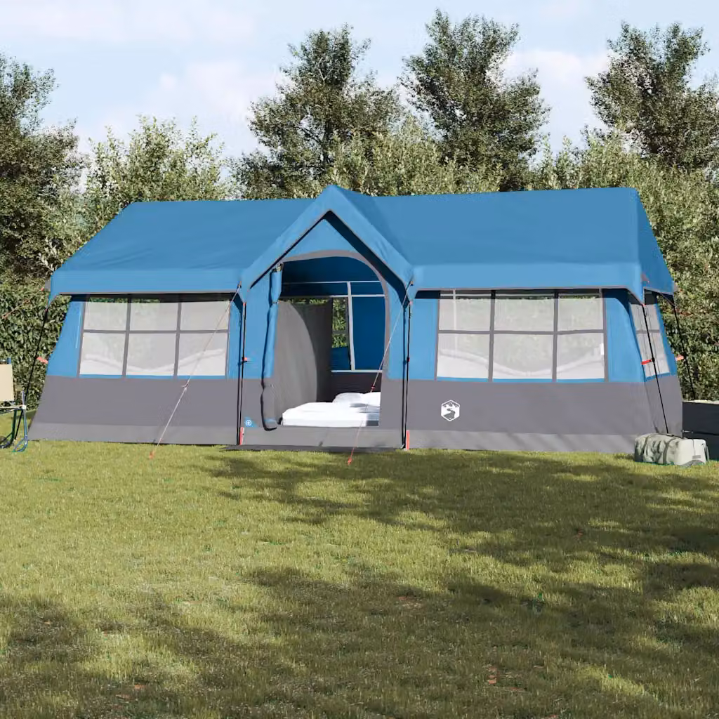 Tenda Familiare vidaXL Moderna in Poliestere e Acciaio, Blu e Grigio, L: 622 cm, P: 295 cm, H: 238 cm