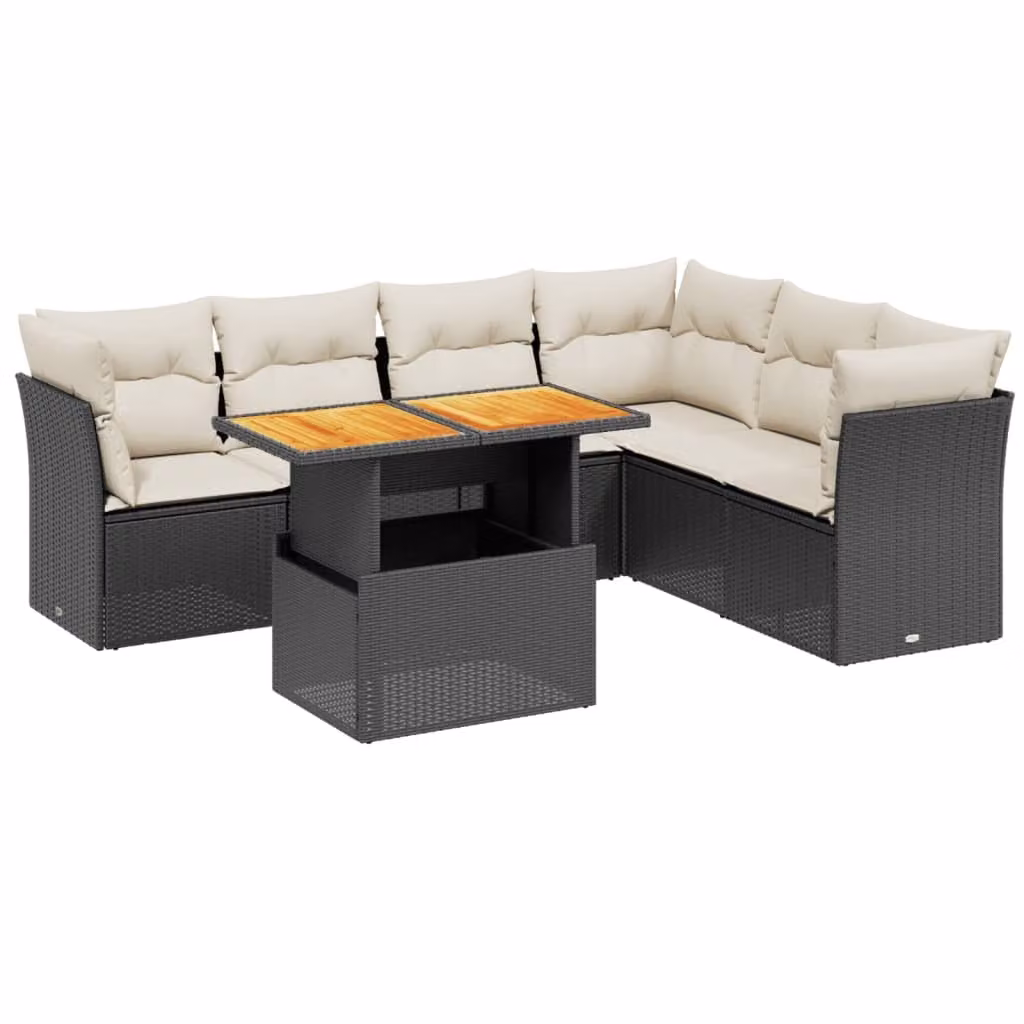 Set Divani da Giardino con Cuscini 7pz Nero Polyrattan