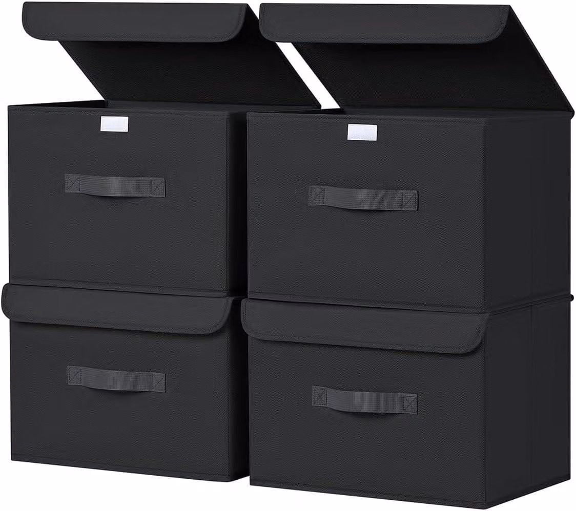 Set di 4 contenitori pieghevoli trasparenti con coperchio