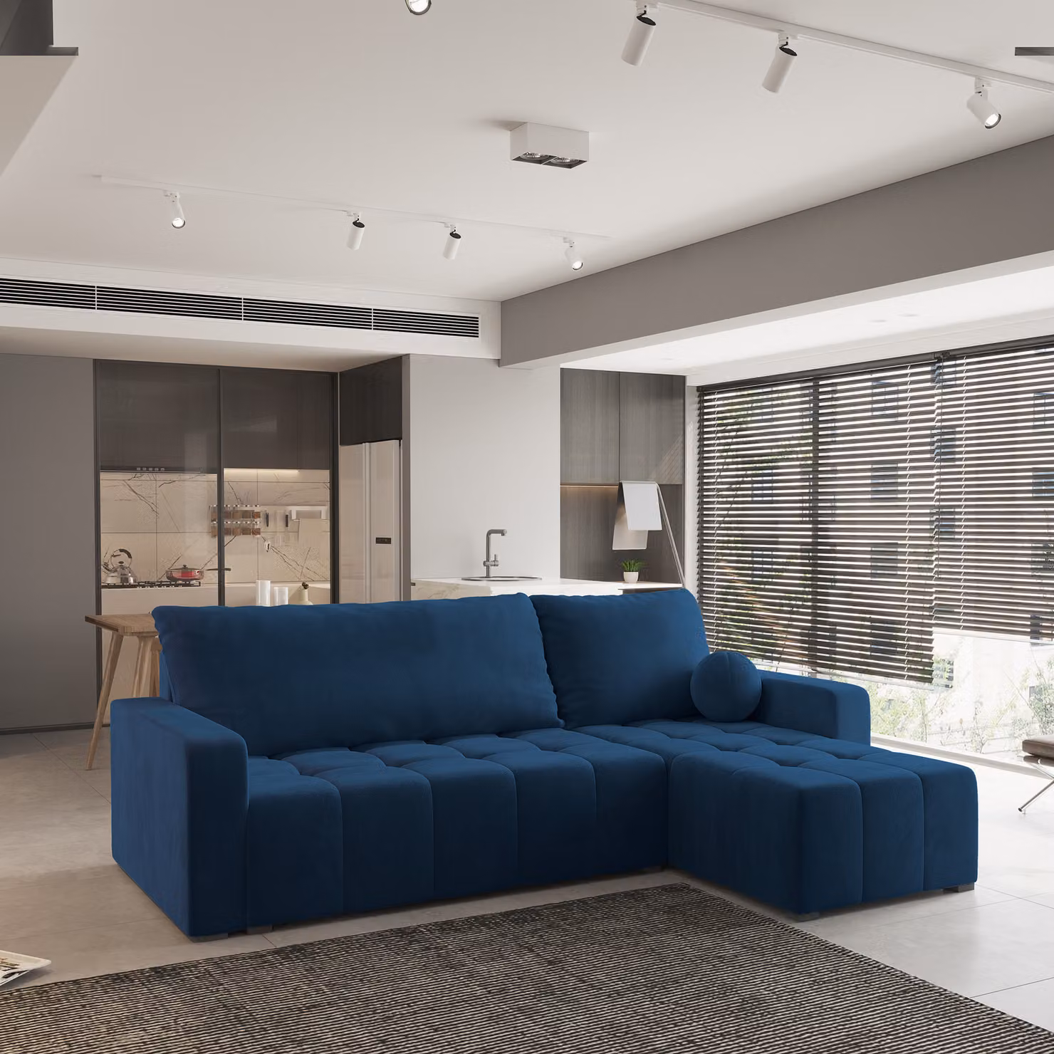 Divano angolare Masseno VOLIRA con funzione letto a L, divano con box letto, divano da salotto, divano, divano, divano letto, set di divani - blu, KRONOS 09