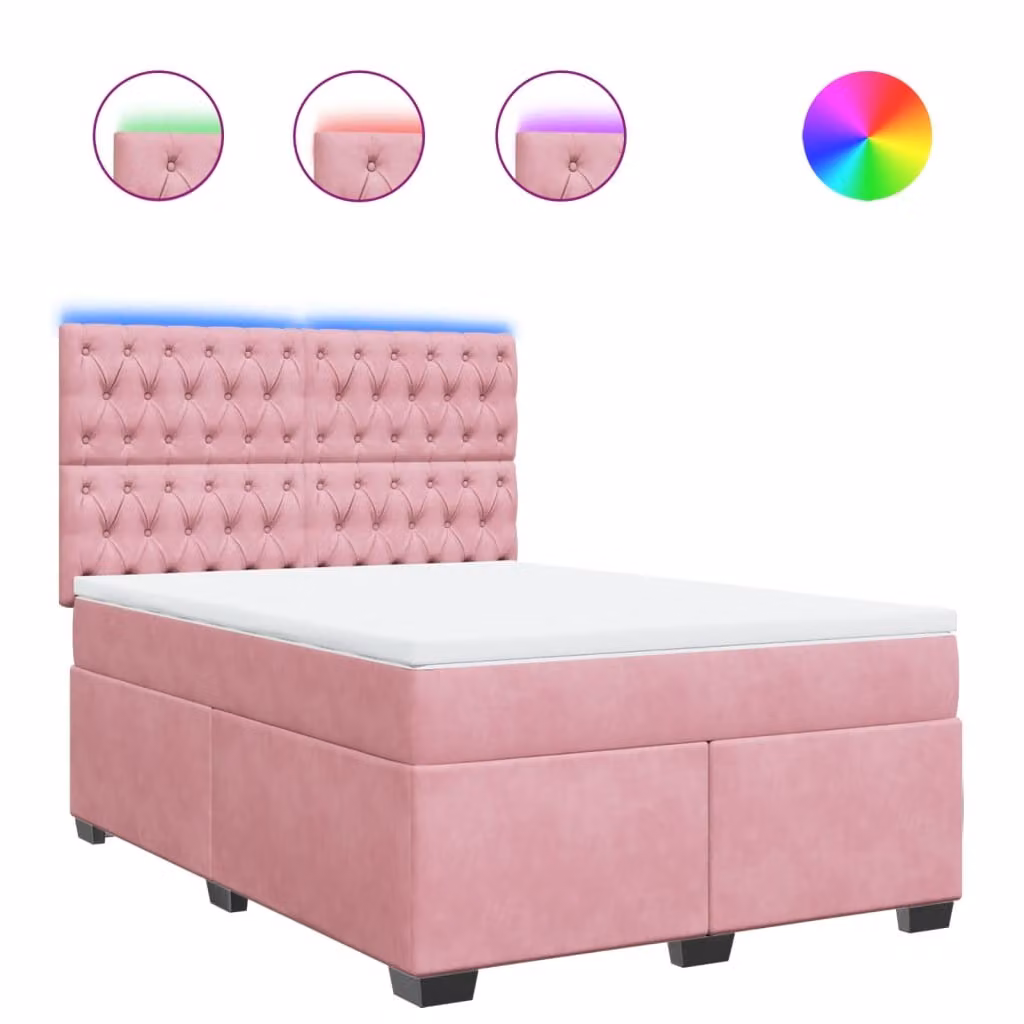 Giroletto a Molle con Materasso Rosa 140x200 cm in Velluto