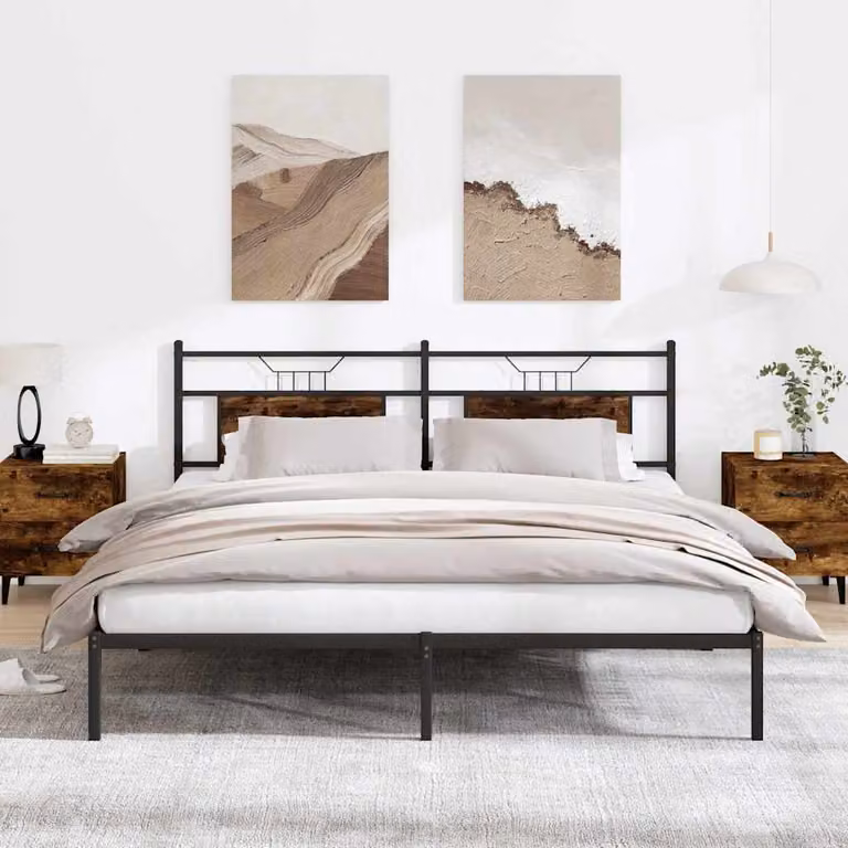 vidaXL Giroletto senza Materasso in Rovere Fumo e Truciolato, L: 188 cm, P: 207 cm, H: 91,5 cm