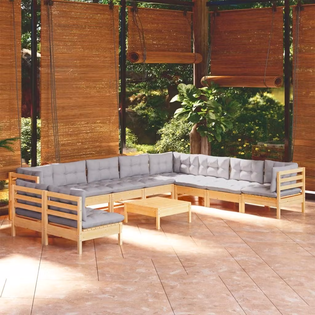 Maison Exclusive - Set Divani da Giardino 11 pz con Cuscini Grigi Massello di Pino