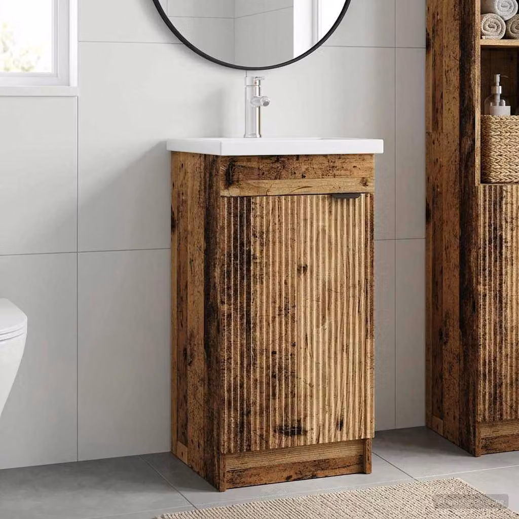 Mobile da bagno con lavabo vidaXL in legno antico marrone L: 42 cm, P: 40 cm, H: 84,5 cm