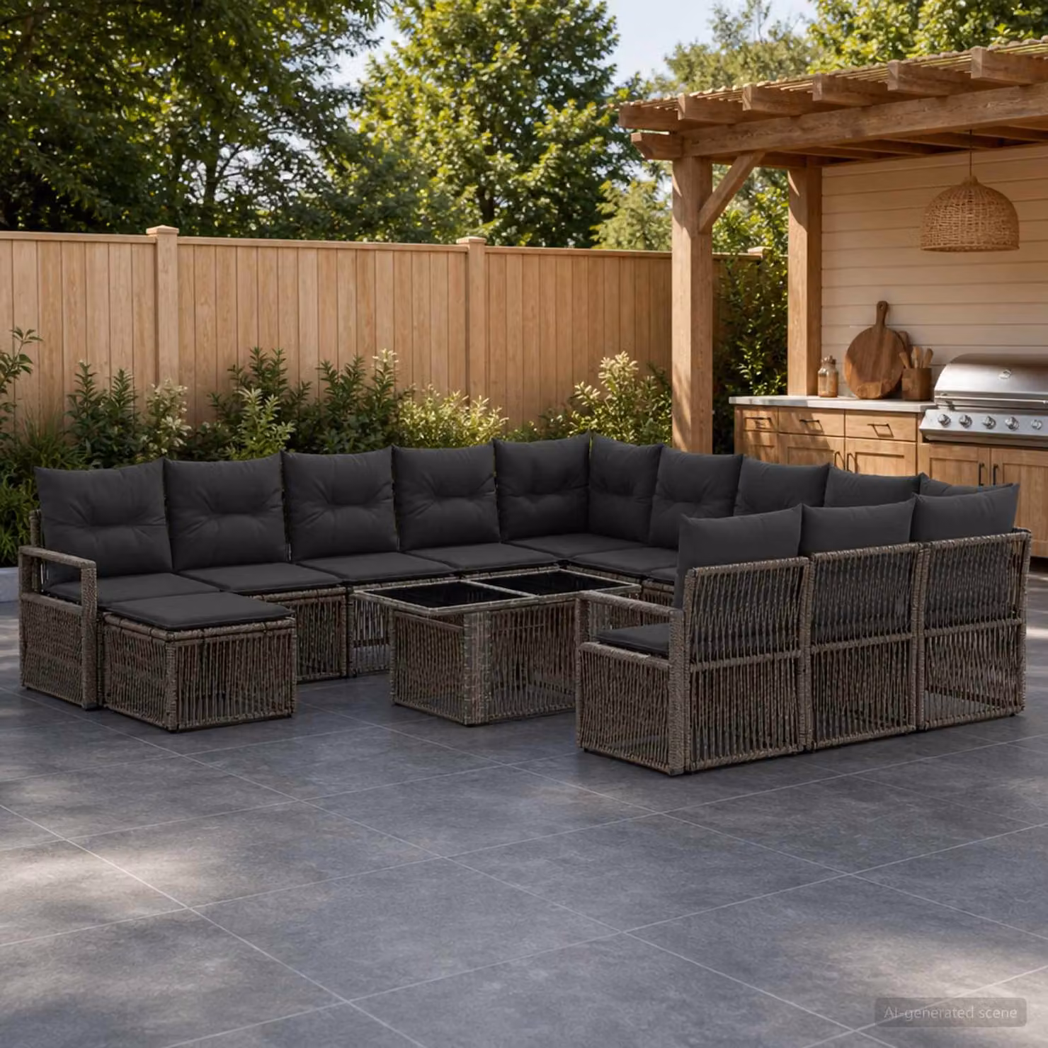 Set Divano da Giardino vidaXL 13 pz in Polyrattan Grigio e Antracite con Cuscini e Tavolino