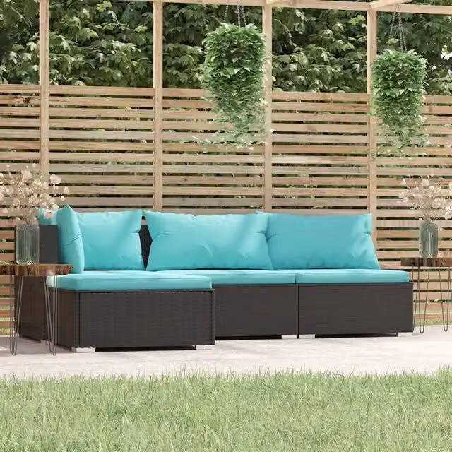 Set Divani da Giardino 4 pz con Cuscini in Polyrattan Nero 317534