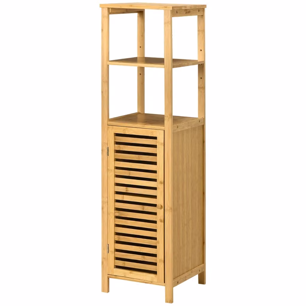 Mobile bagno Xylo in bambù beige con ripiani interni e anta a griglia, L: 32,9 cm, P: 29,9 cm, H: 120 cm – 2