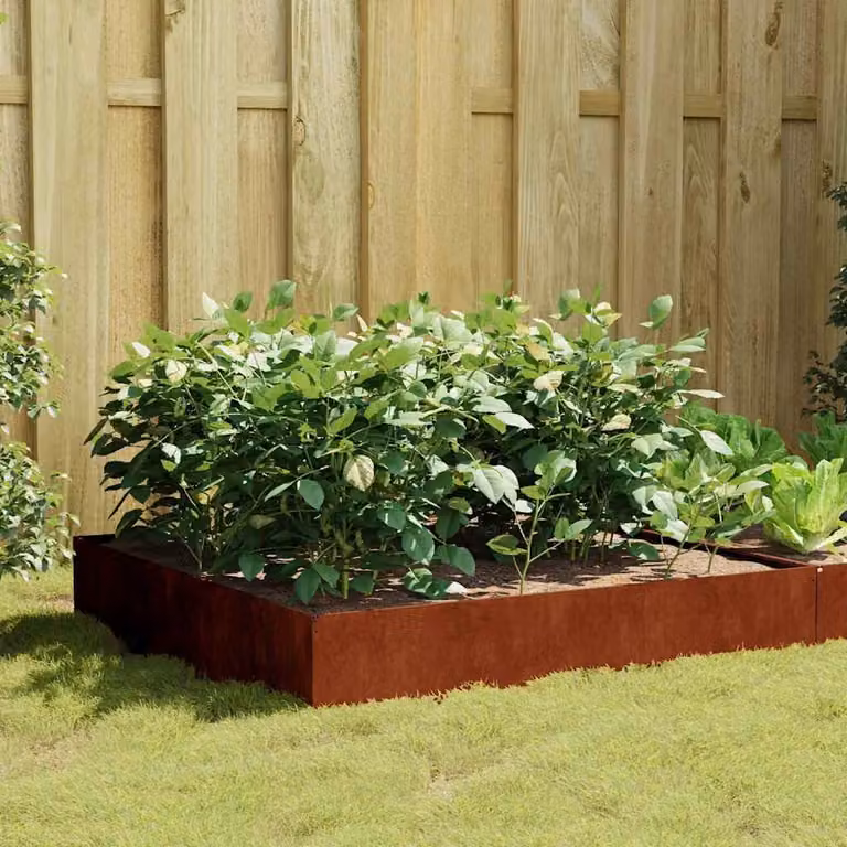 vidaXL Fioriera Rialzata da Giardino in Acciaio Colore Marrone L/P/H: 100 x 100 x 33,5 cm