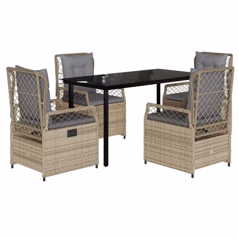 Set da Pranzo da Giardino 5 pz con Cuscini Beige in Polyrattan