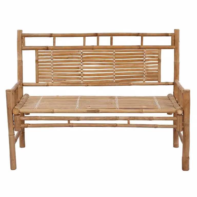 Panca da giardino Design Mania in bambù con cuscini marrone e nero L: 120 cm