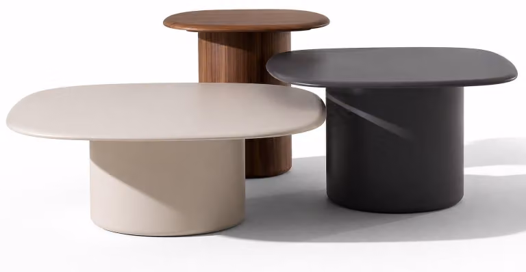 3 tavolini laterali, stile moderno, colore marrone, nuovi, comodi e pratici, forma rotonda