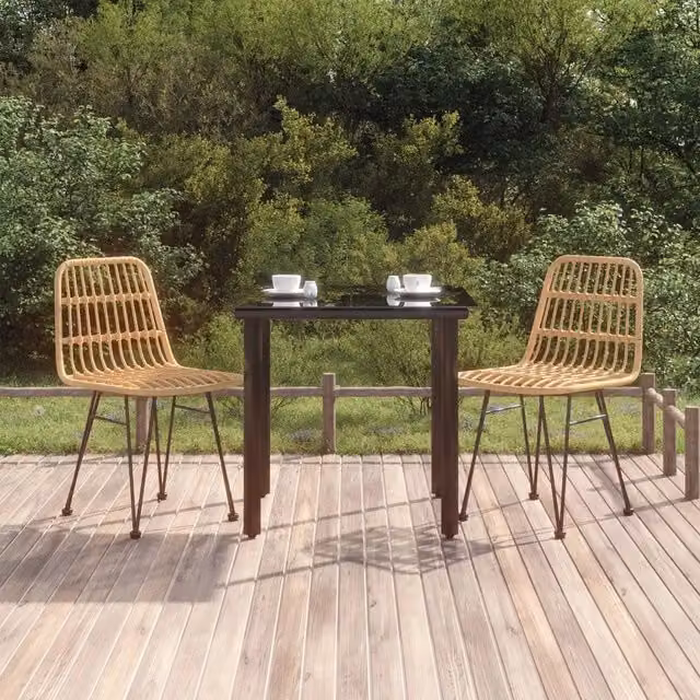 Set da pranzo da giardino vidaXL in polyrattan nero con tavolo in vetro quadrato e 3 sedie