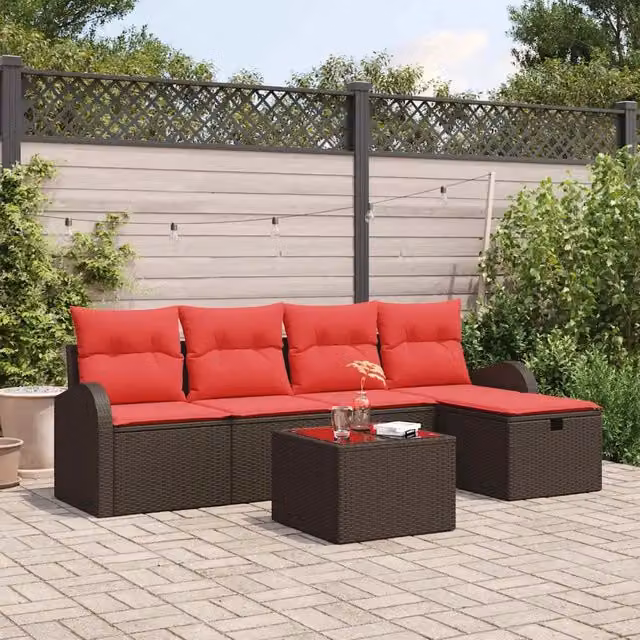 Set di divani 6 pz Marrone e Rosso polyrattan 3359073