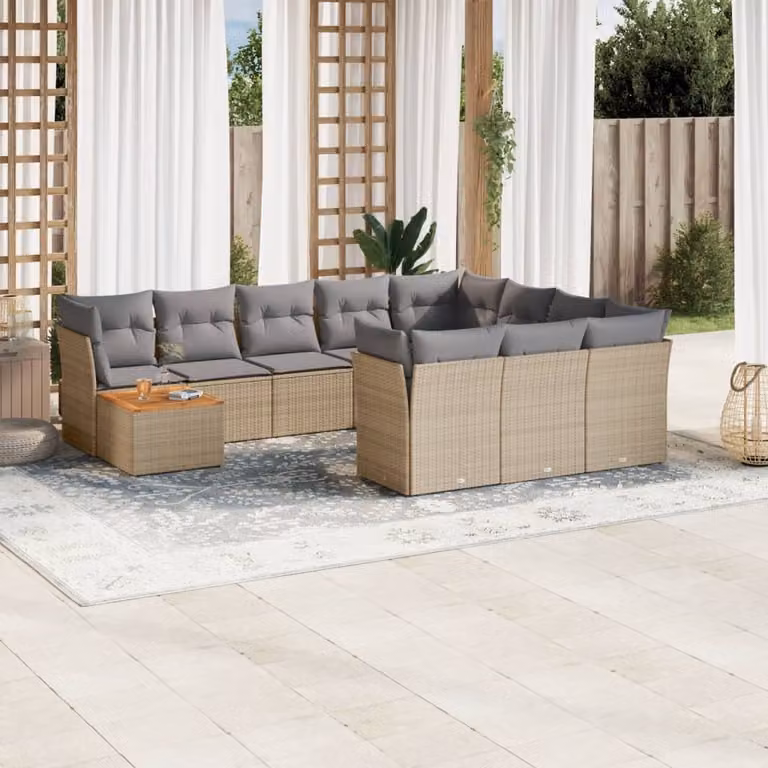 Maison Exclusive - Set Divano da Giardino 11 pz con Cuscini Beige Misto Polyrattan