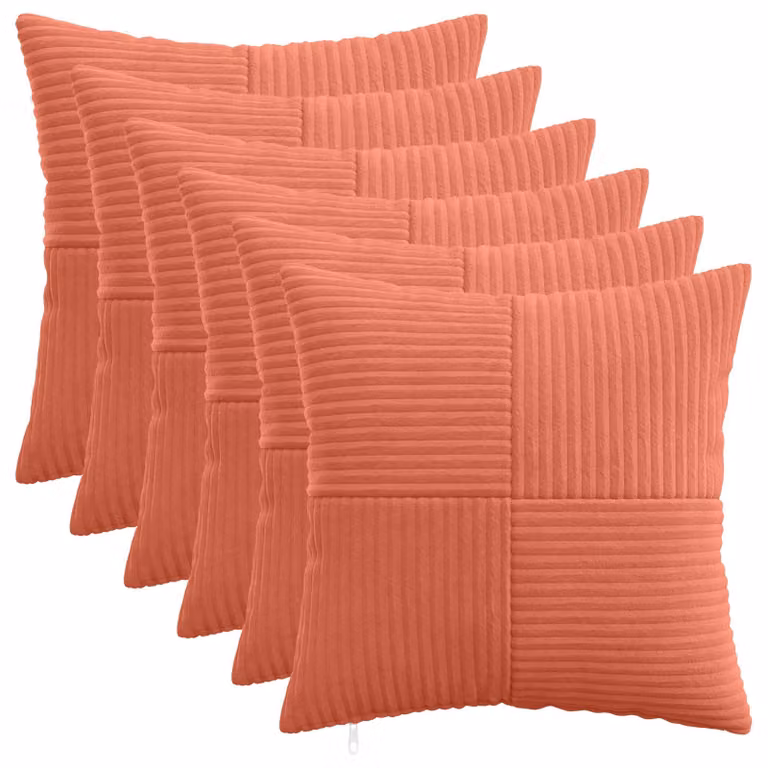 Set di 6 federe vidaXL ALMELO in velluto a coste, colore rosso arancio, 45 x 45 cm