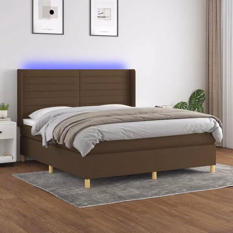 Letto Ibrido con Materasso a Molle Insacchettate e Illuminazione LED vidaXL, Marrone Scuro, L/P: 180 x 200 cm