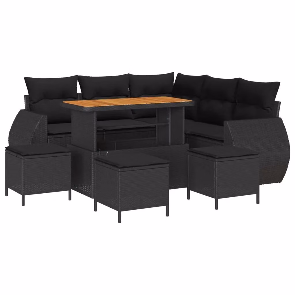 Set Divano da Giardino vidaXL 9 Pezzi a Forma di L con Cuscini Nero – 2
