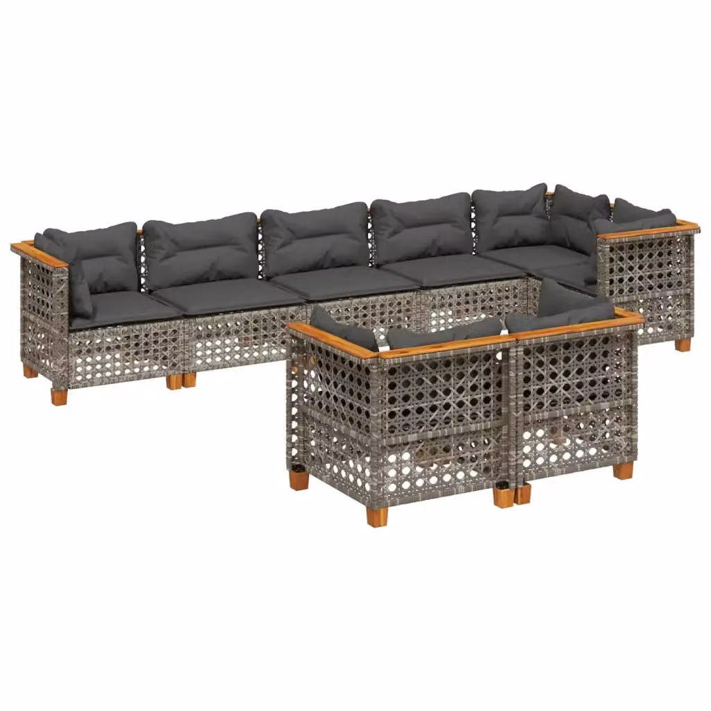 vidaXL Set Divano da Giardino 8 pz in Polyrattan Grigio con Cuscini Imbottiti e Rivestimenti Rimovibili – 2