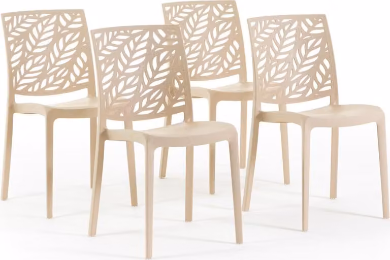 set di 4 sedie impilabili in polipropilene con fibra di vetro per uso esterno e giardino, bar e ristorante, cucina design moderno - DAFNE - Crema