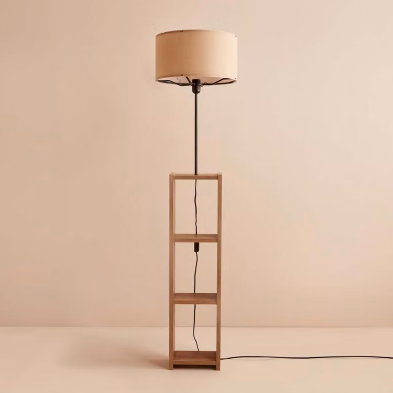 Opviq, AYD-3466, lampada da terra in legno, 100 % tessuto, beige, 21 x 200 cm