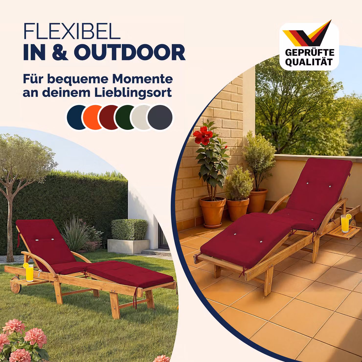 Materassino per sdraio rettangolare rosso in poliestere idrorepellente L/P/H: 195 x 55 x 5 cm – 4