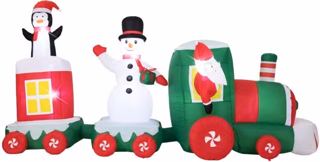 Decorazione natalizia gonfiabile Design Mania con treno di Babbo Natale e pupazzo di neve, multicolore, H: 177 cm, L: 120 cm, P: 31 cm – 1