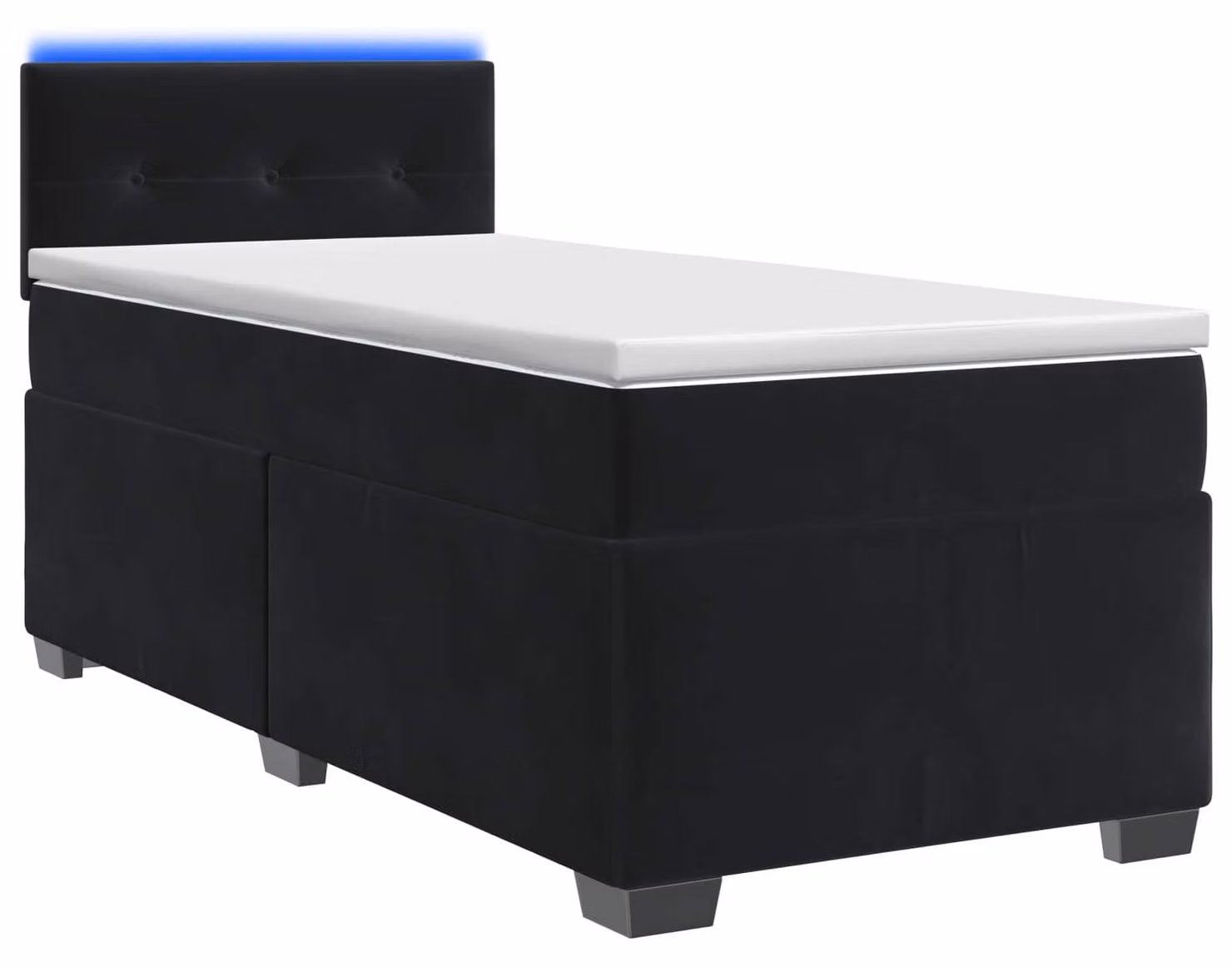 Letto con rete a molle, materasso e illuminazione LED, colore nero, dimensioni 100 x 200 cm, rivestito in velluto