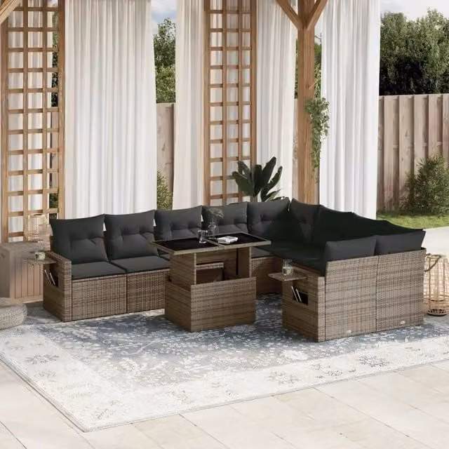 Set Divano da Giardino 10 pz con Cuscini Grigio in Polyrattan 3268130