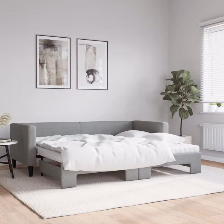 vidaXL Divano Letto Estraibile in Tessuto Grigio con Materasso L/P/H: 223 x 80 x 90 cm