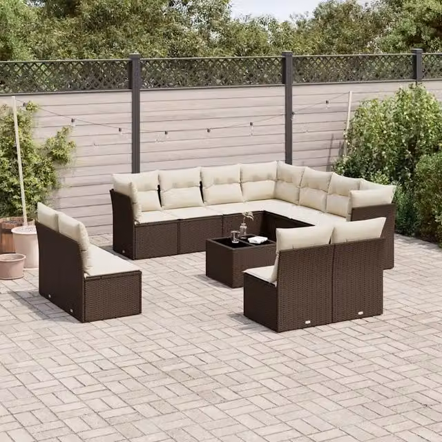 Set Divani da Giardino 12 pz con Cuscini Marrone in Polyrattan 3217833