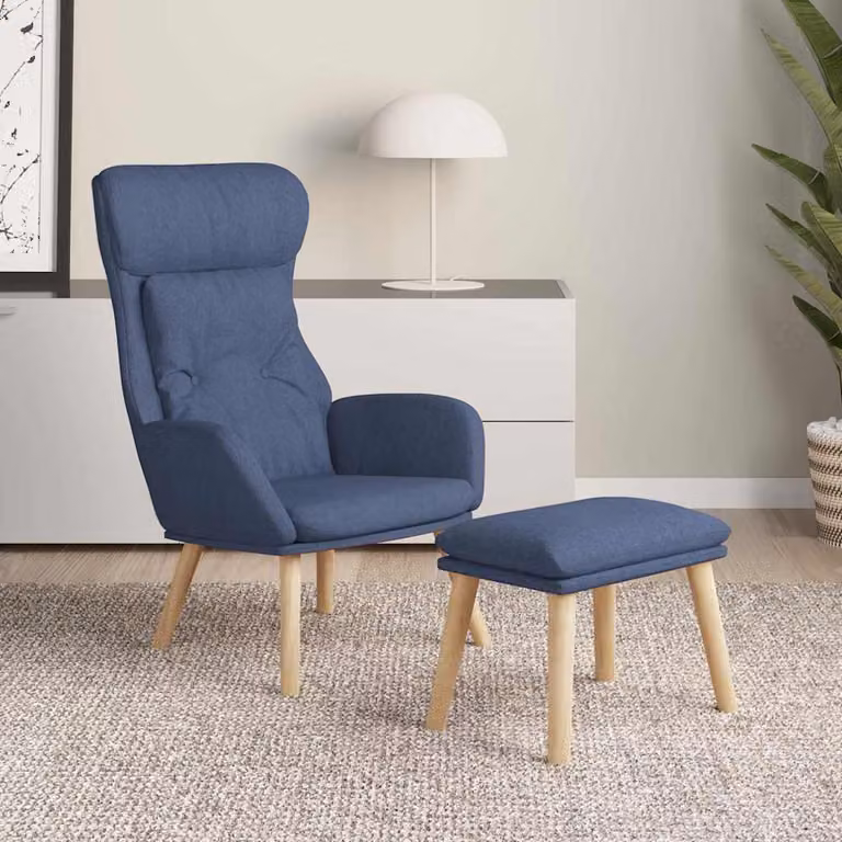 vidaXL Poltrona Relax con Poggiapiedi Blu in Tessuto e Struttura in Metallo