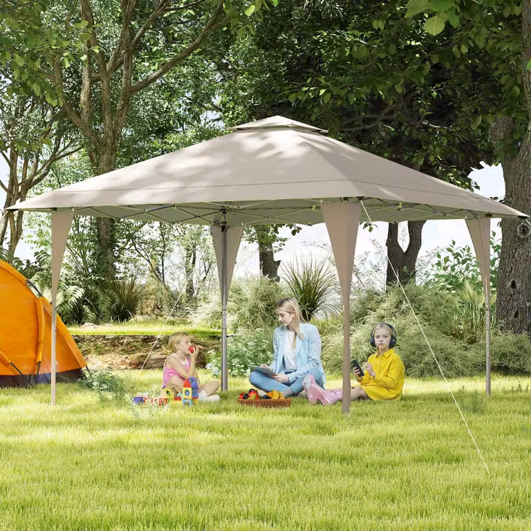 Costway Tenda da gazebo con tetto ventilato e borsa per il trasporto, Riparo istantaneo regolabile Beige L/P: 390 x 390 cm