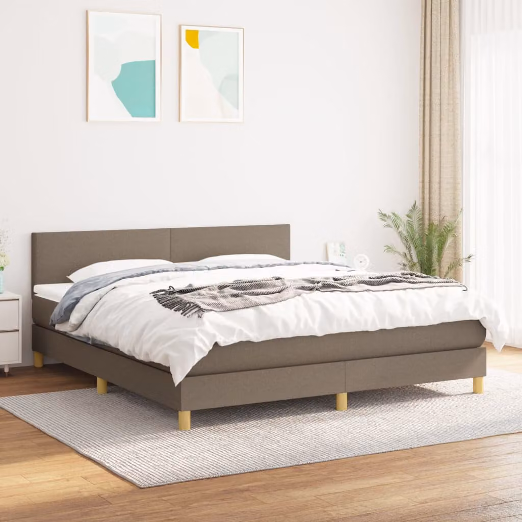 vidaXL Giroletto a Molle Ibrido con Materasso in Tessuto Tortora L/P/H: 160 x 200 cm