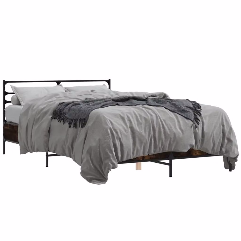 Letto Giroletto vidaXL in Rovere Fumo e Metallo, L/P/H: 140 x 200 x 30 cm – 2