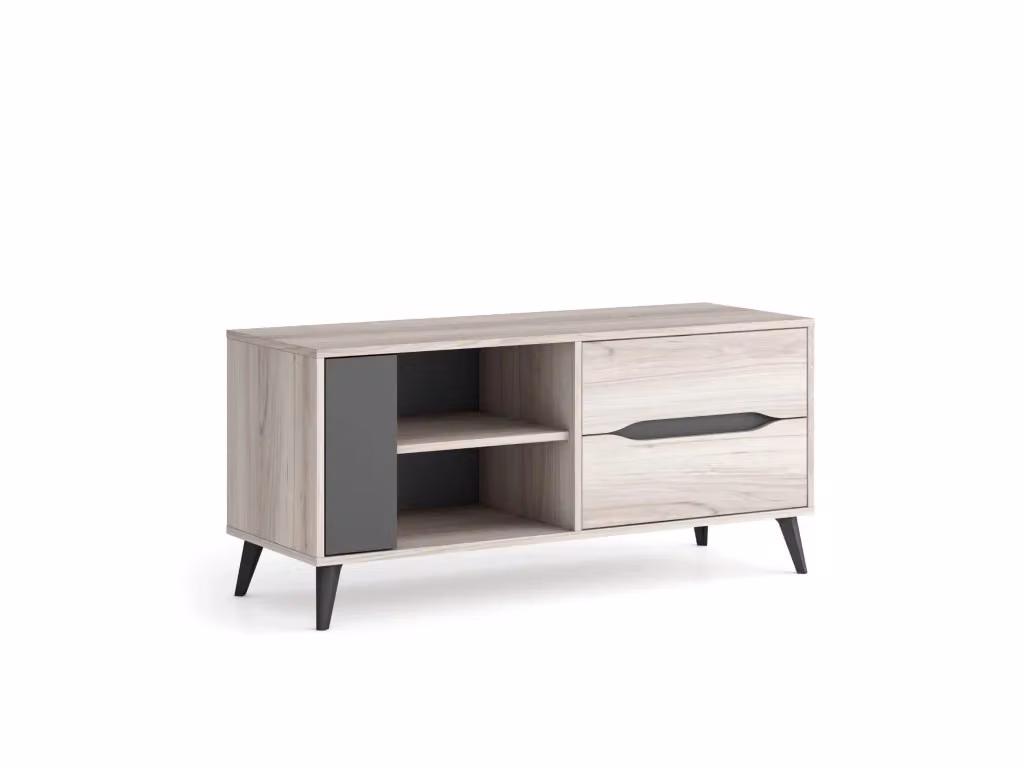 Mobile TV SKRAUT HOME Modello KAI RF756 per soggiorno con 2 cassetti e 1 anta, colore Grigio e Rovere, L 113 cm x P 40 cm x H 52,1 cm – 2