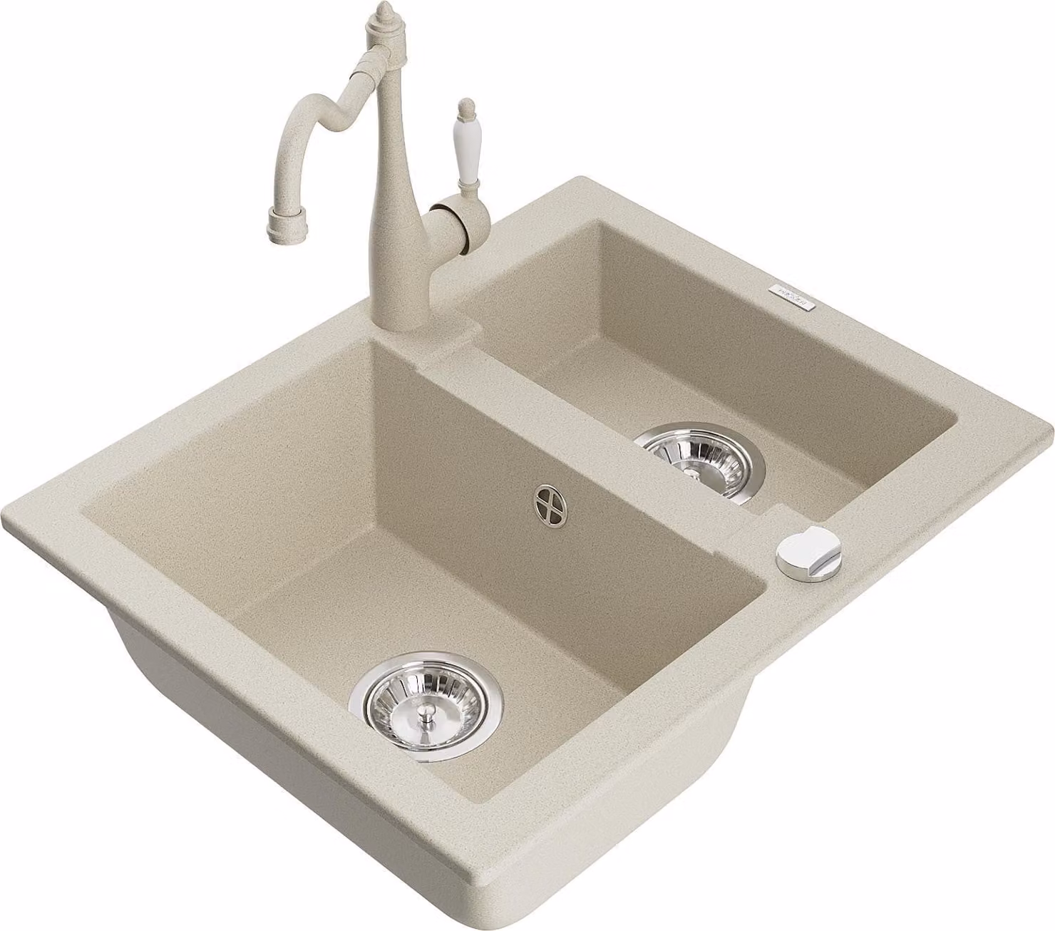 Mexen Carlos lavello da cucina in granito con 1,5 vasche e rubinetto Carla, beige - 6518-69-670700-69