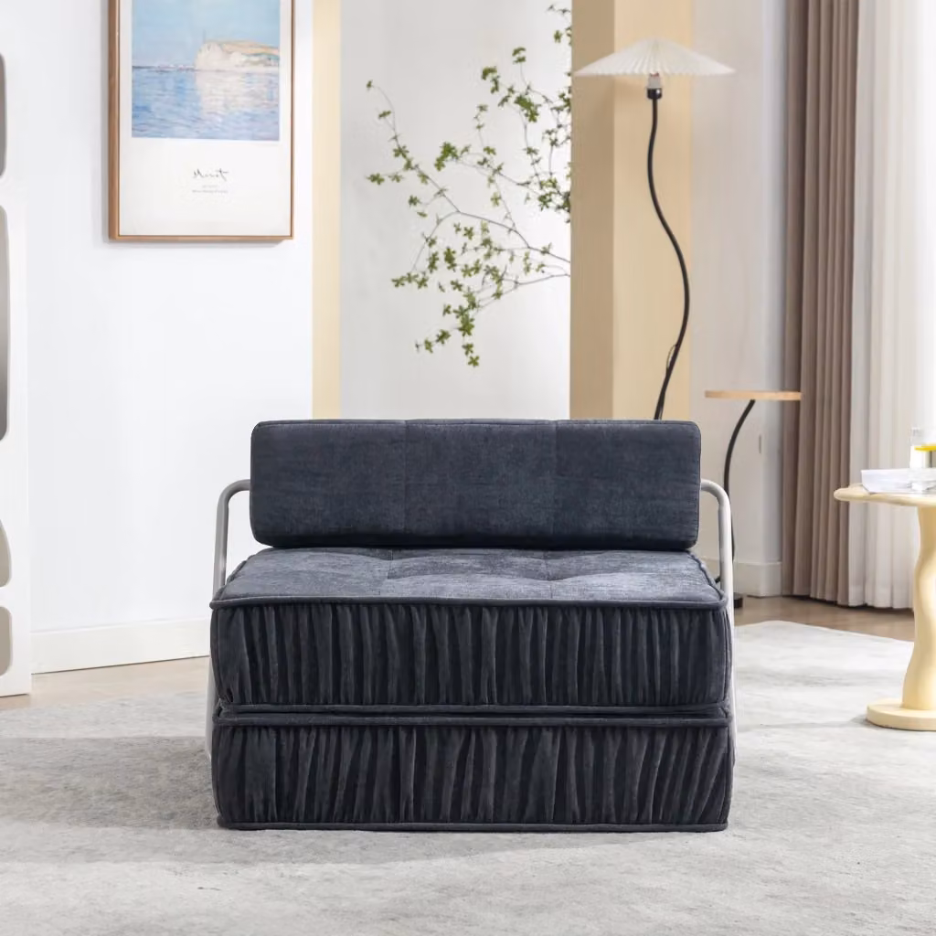 Divano modulare OKWISH con funzione letto in chenille grigio L: 186 cm, P: 93 cm, H: 44,5 cm – 2